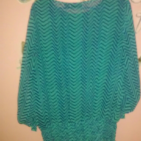 Large Turquoise & Navy Chevron Tunic by Metaphor - Picture 2 of 7
